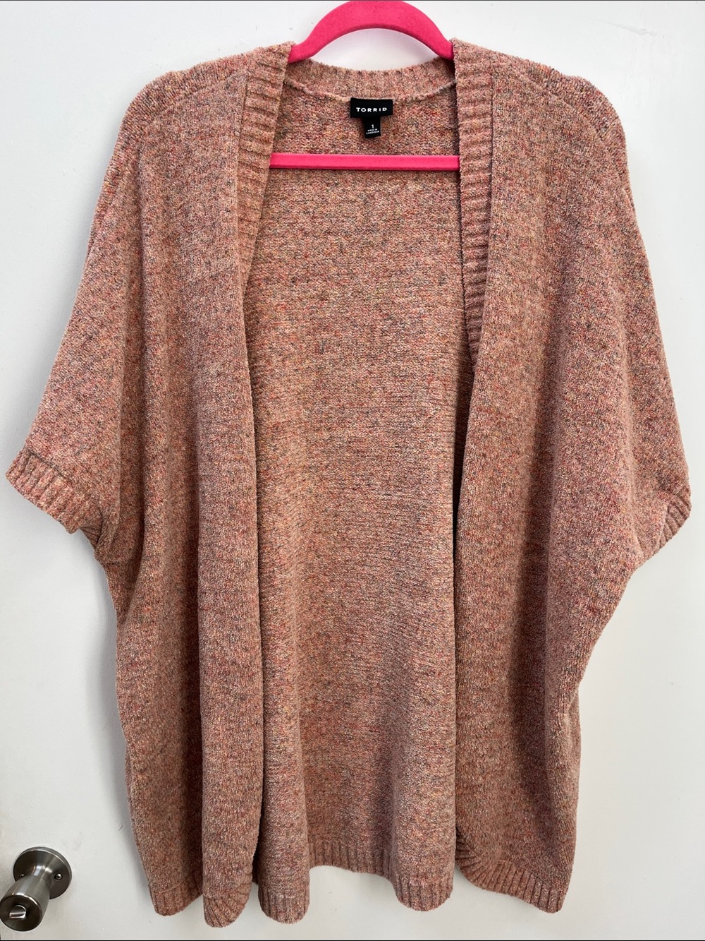 torrid Peach Heather Open-Front Dolman Cardigan, Chenille-like, Size 1
